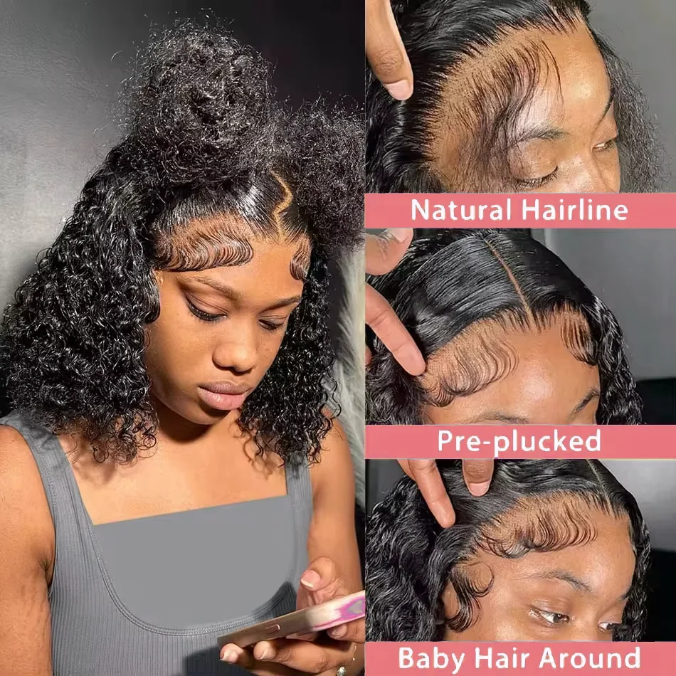 Wig Bob pendek gelombang dalam 13x4 4x4 rambut manusia renda depan Wig penutupan Frontal renda bergelombang keriting longgar untuk wanita dengan kepadatan 180