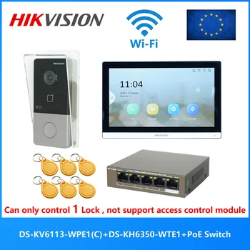HIKVISION Mehrsprachiges 802.3af POE-Video-Gegensprechanlage-KIT, einschließlich DS-KV6113-WPE1(C) und DS-KH6350-WTE1 und PoE-Switch
