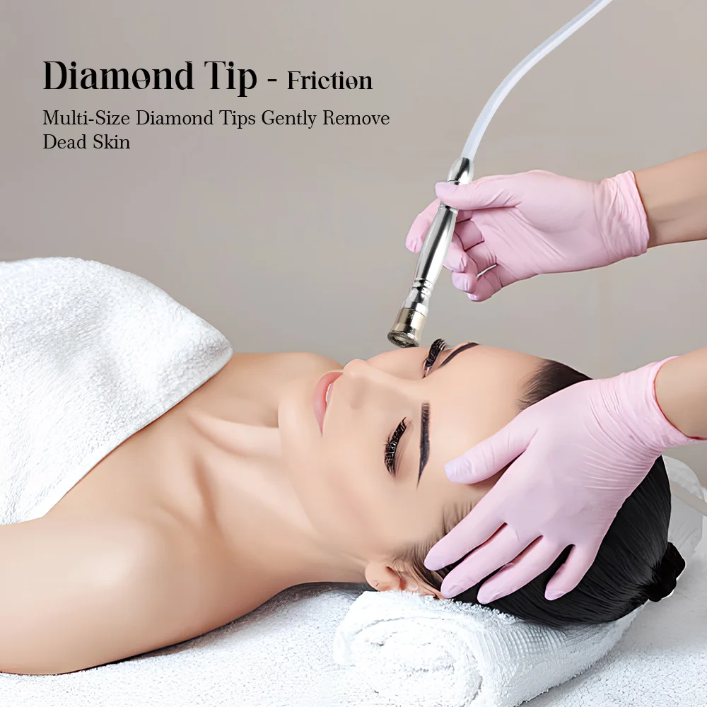 Professional 3 in 1 Diamond Dermabrasion Machine featuring Diamond Microdermabrasion, Spray Bottle Hydration, and Vacuum Glass Tube Therapy for skin resurfacing, pore cleansing, blackhead removal, and facial rejuvenation. Ideal for beauty salons, spas, and aesthetic clinics. 3 in 1 Diamond Dermabrasion Machine