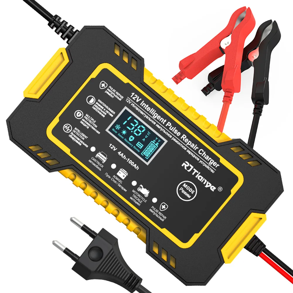 Chargeur de batterie de voiture entièrement automatique, écran tactile SnapTouch, réparation d'impulsions, support de charge à alimentation rapide, écran LCD numérique au plomb, 12V