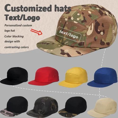 Imagen 1 del producto Nuevo logotipo personalizado 5 paneles de algodón 60cm cabeza grande gorra de béisbol de ala plana sombrilla al aire libre Hip Hop Skate sombrero para hombres y mujeres Gorras