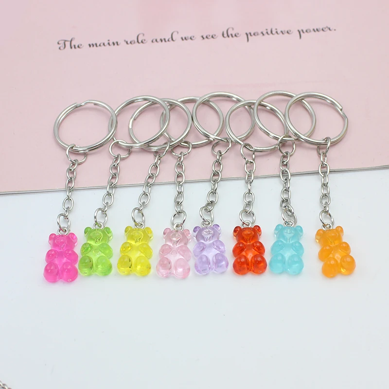 11 Candy Color Gummy Bear Keychain For Women Cute Resin Charms Keyring Fashion Jewelry Accessories Gift for Men Wholesale
