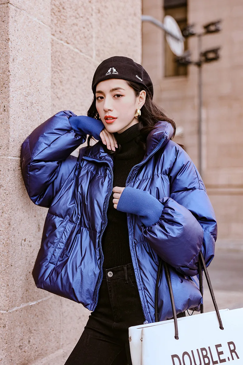 2024 New Women Thick paragraph blue Down down jacket Ladies Autumn And Winter Warm Coats Portable Outwear