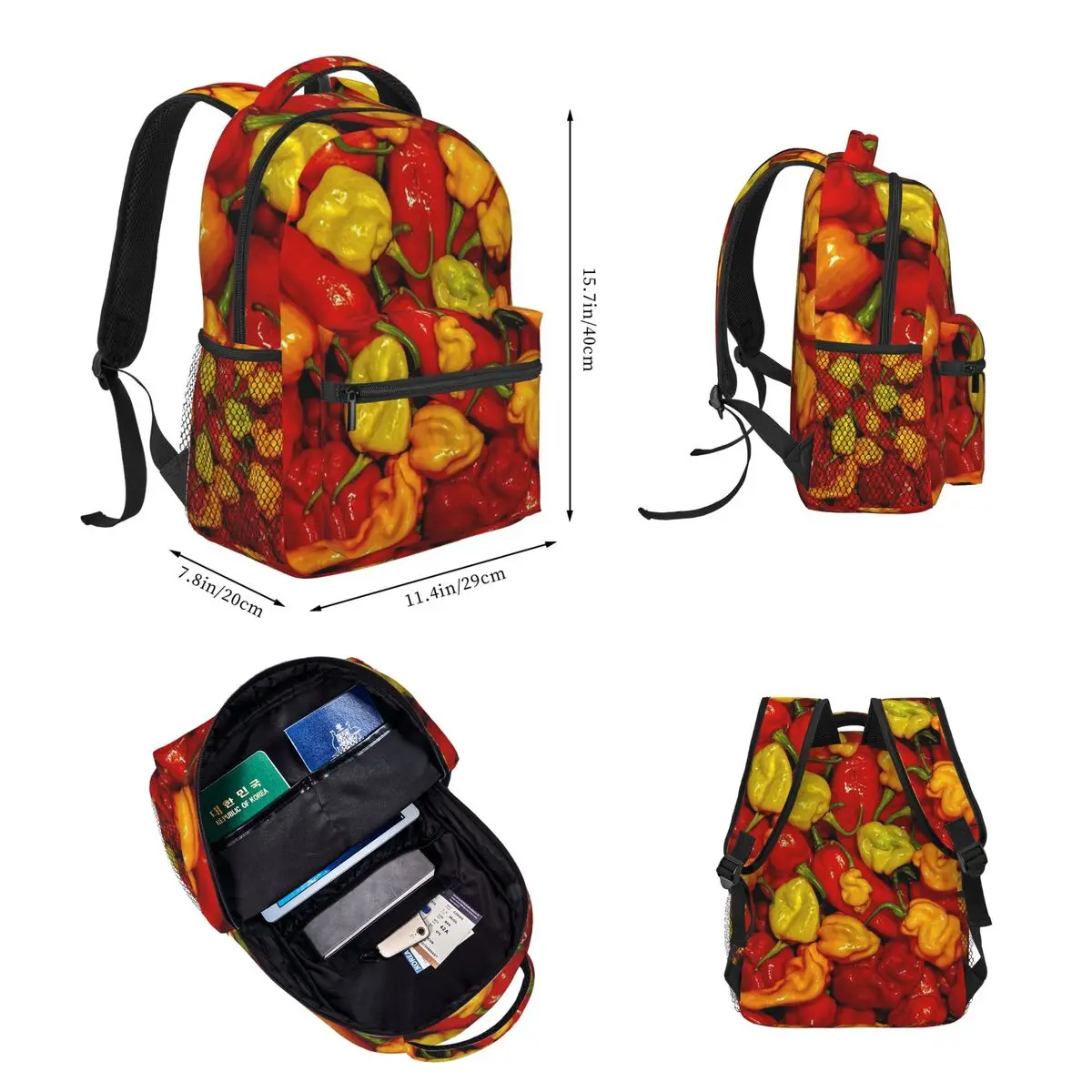 A Hot Pepper Mix Backpacks Boys Girls Bookbag Children School Bags Cartoon Kids Rucksack Lunch Bag Pen Bag Three-Piece Set