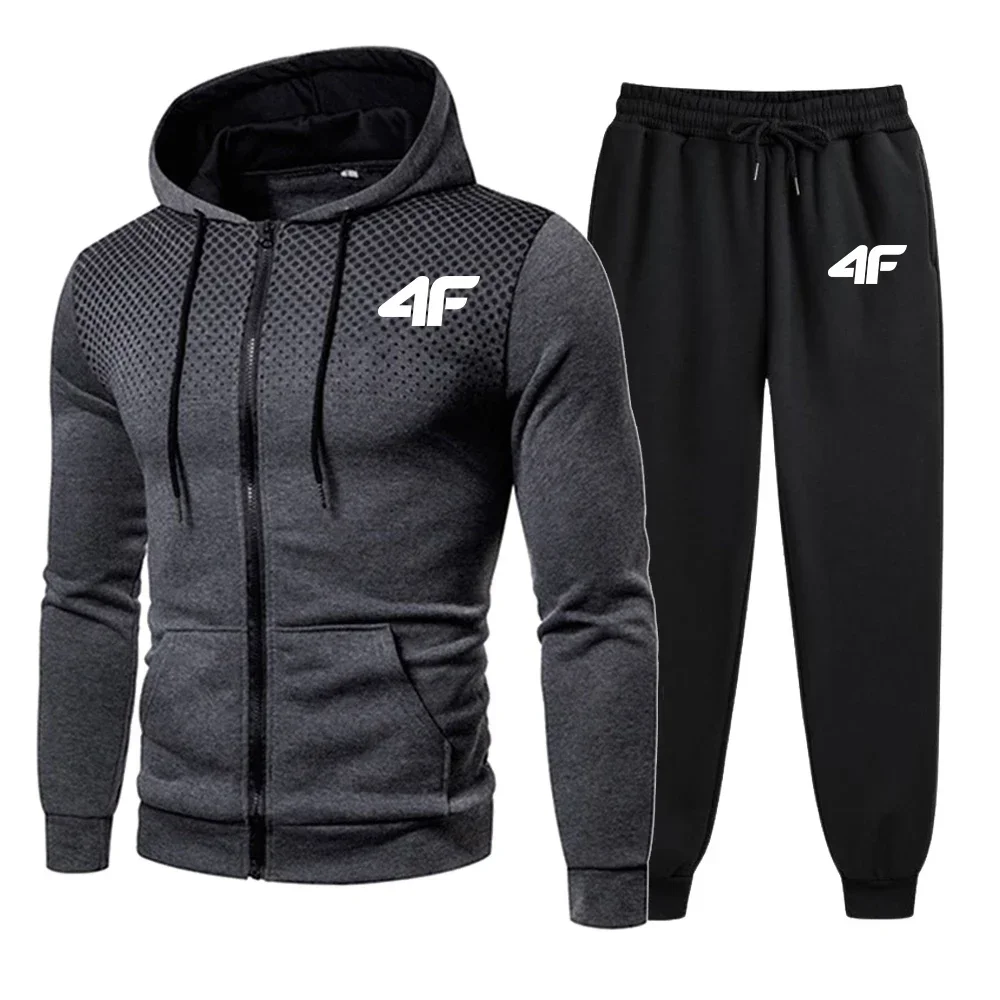 Conjunto de moletom masculino 2025 outono/inverno conjunto de roupas esportivas de alta qualidade: moletom casual com zíper de bolinhas + calças de jogging de 2 peças