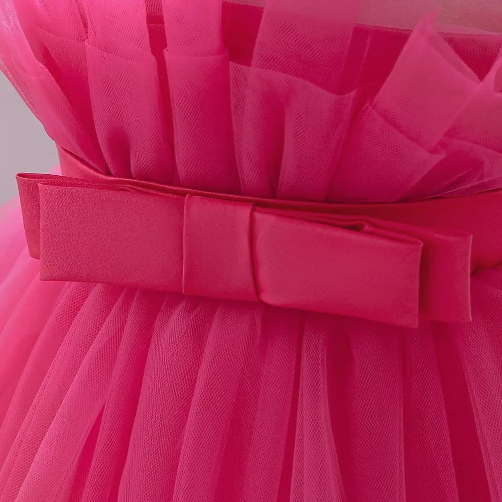 Chiffon strik pop bloemenmeisje jurk bruiloft, verjaardagsfeestje prinses schoonheidswedstrijd dansjurk, formele communiejurk voor kinderen