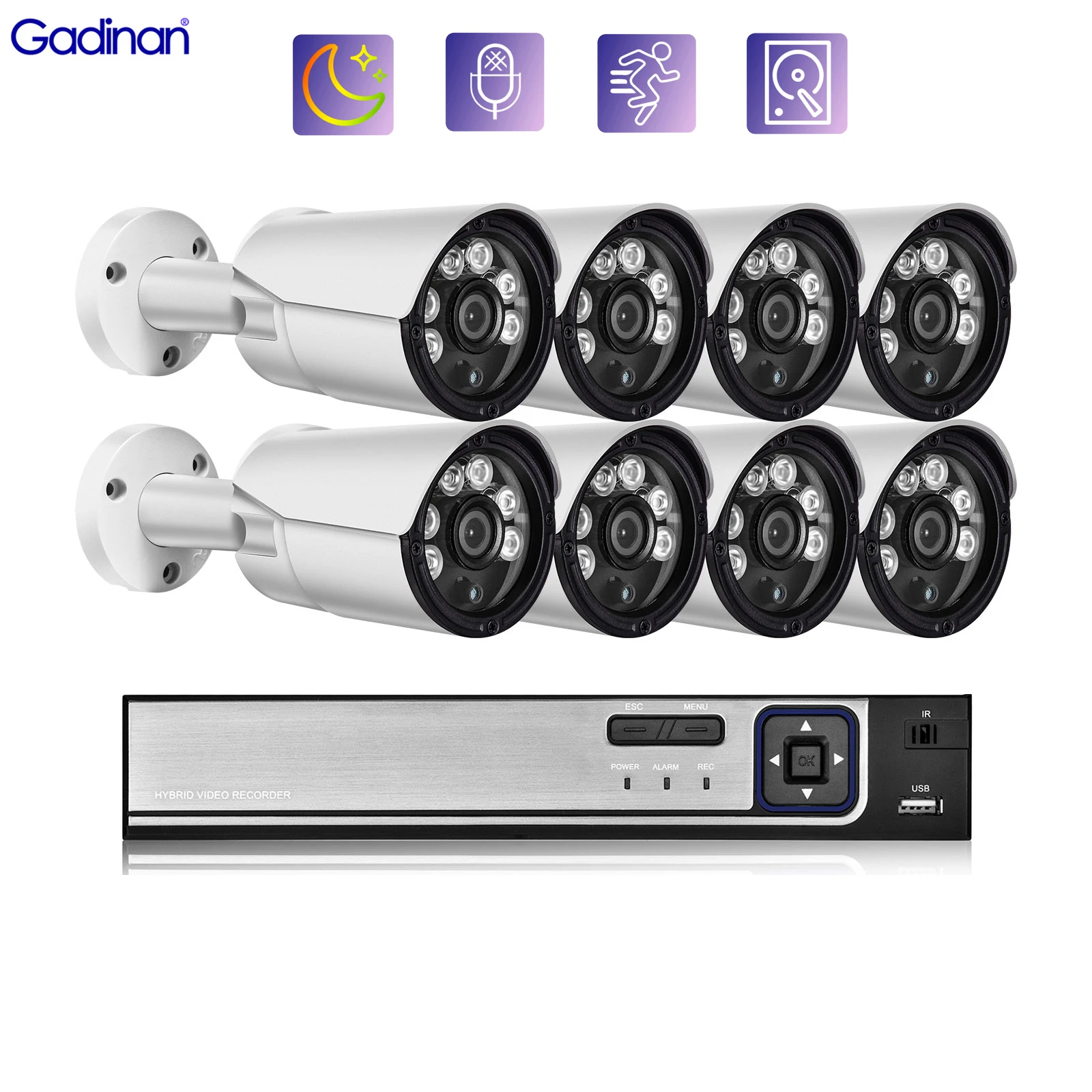 

Gadinan 4K 8MP CCTV Security Surveillance Camera Systems IR Night Visioin Dual Light Source Home Video Kit Audio Outdoor Ip Cam