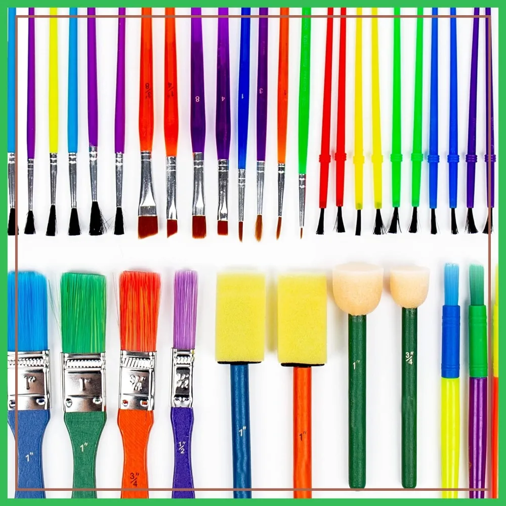 

35 All Purpose Paint Brushes Value Pack - 8 Types, Great for Watercolors, Acrylic & Washable Paints