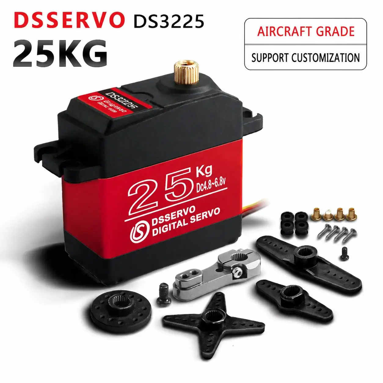 DS3225MG 25KG Digital Servo Waterproof IP66 Anti-burn Full Metal Case High Torque RC Servo for 1/10 RC Crawler Robot