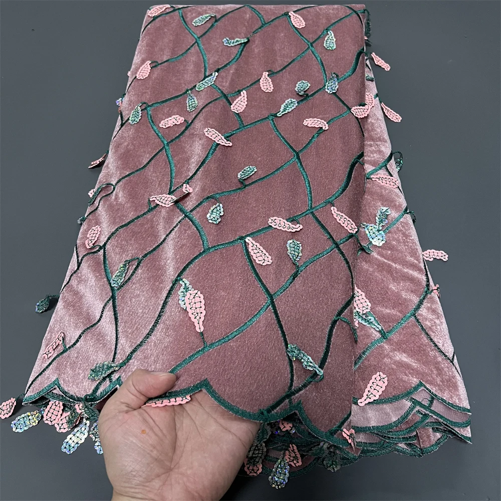 

High-Quality African Nigerian Lace Fabric for Sewing Velvet Sequins Embroidered for Party Dresses Cord Guipure Weddings PS0082