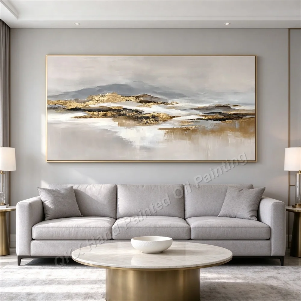 Hand-Painted 3D Textured Cityscape Oil Painting on Canvas - Large Abstract Skyline Wall Art Urban Decor for Living Room Home