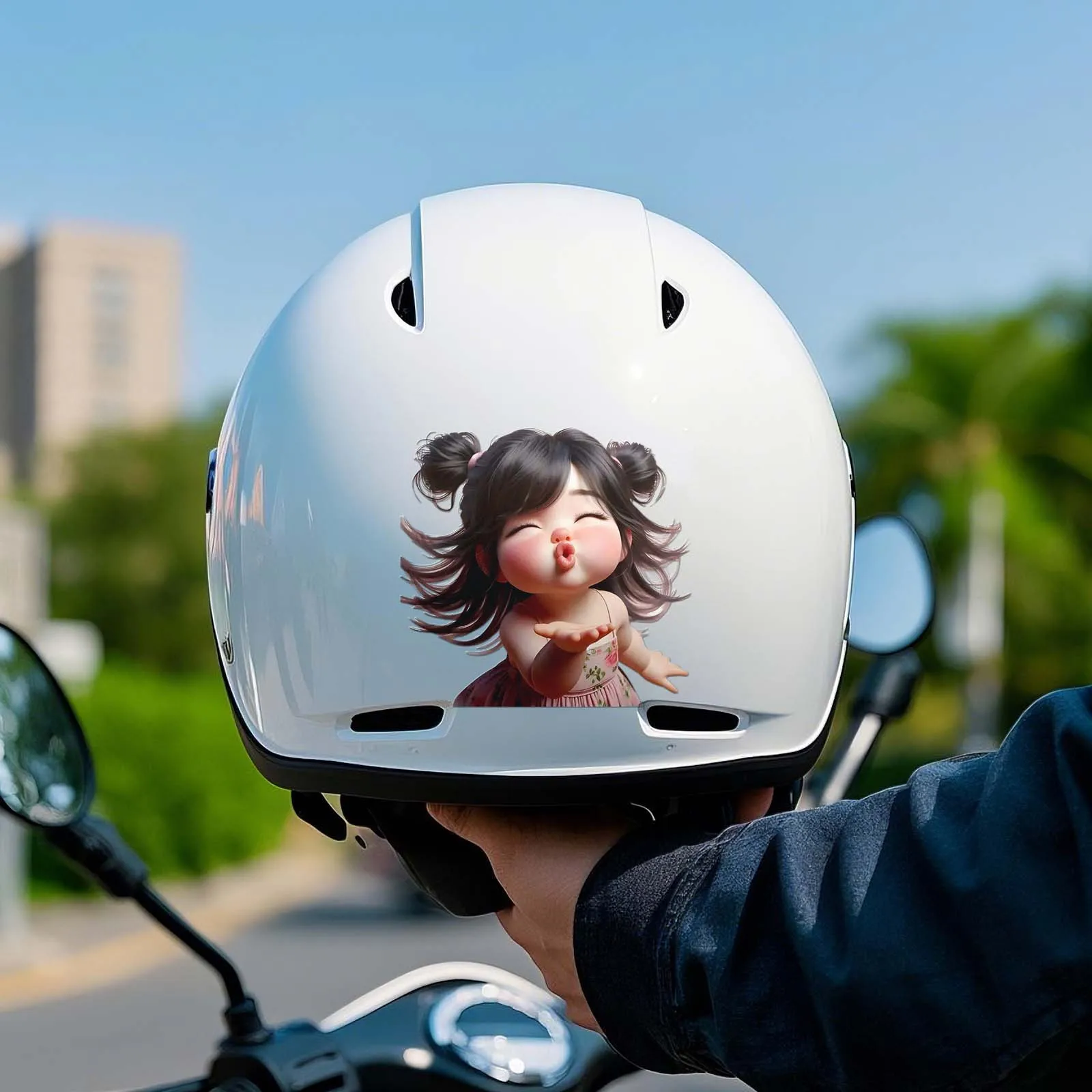 1pc Cute Blowing Kiss Girl Vinyl Stickers, 3/5Pcs Creative Decals for Laptop, Kindle, Motorcycle Helmet image 5