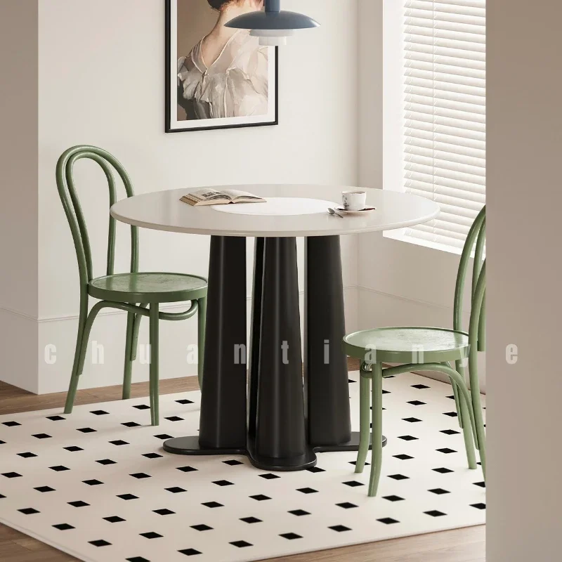 

Round Table Nordic Modern Living Room Home Small Apartment Light Luxury Contrast Color Italian Embedded Stone Plate Dining Table