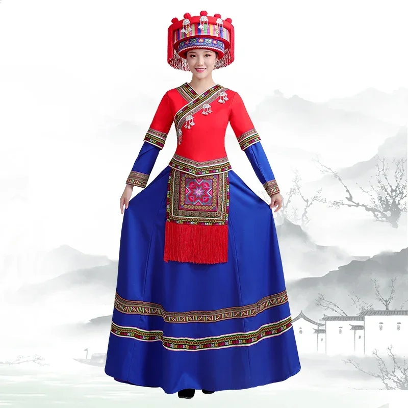 

Новая одежда Yao, женские костюмы для выступлений Guangxi Dong, танцевальное представление, фестивальная одежда Panwang, комплект из 4 предметов