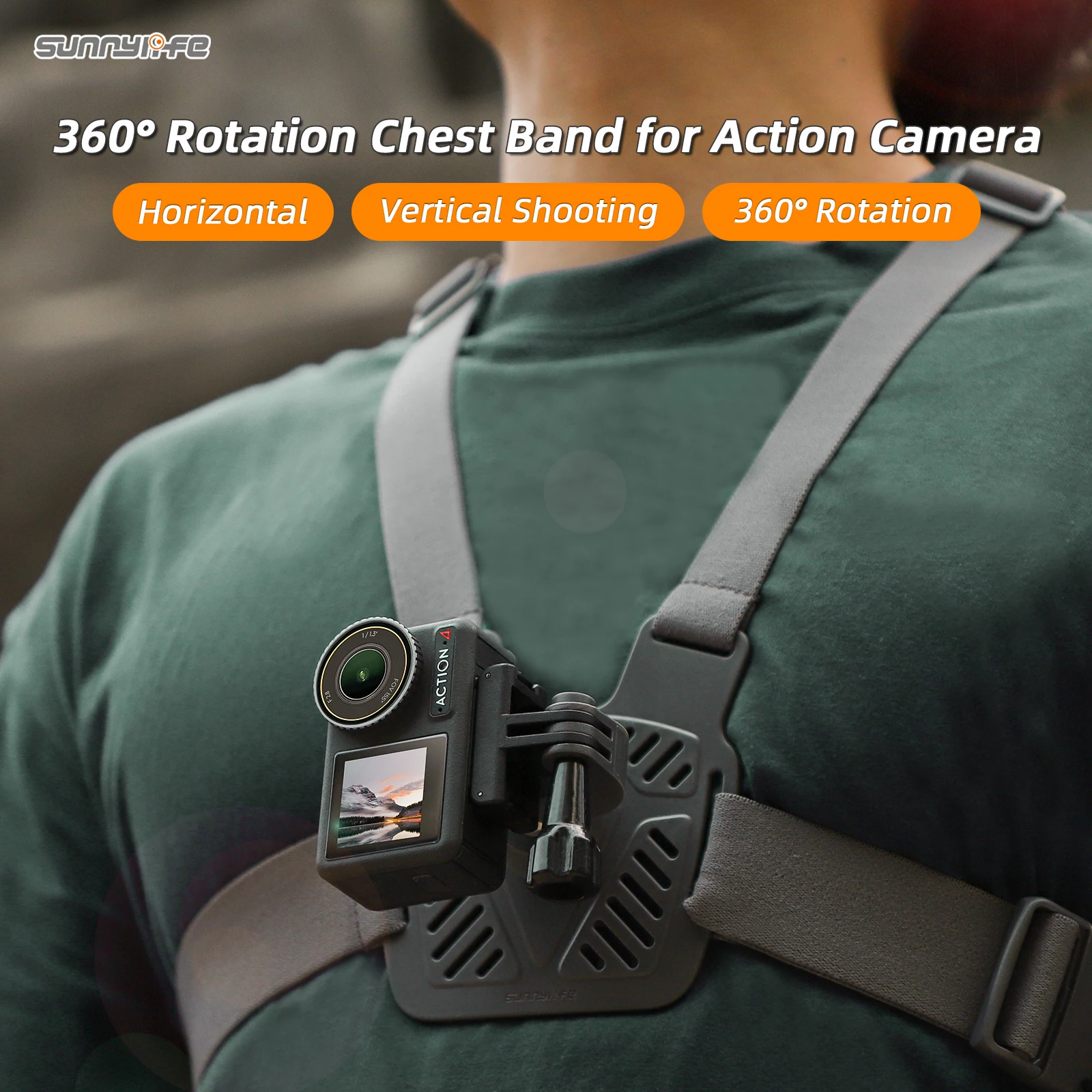 Sunnylife 360 Degree Rotation Chest Band Mount Strap Wearing Belt POV Action Camera Mount For Insta360 GO 3/Pocket 3/Action 4