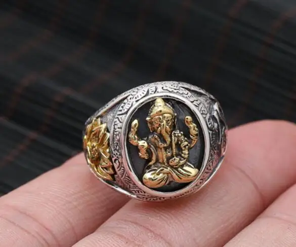 925 Silver Vintage Elephant Nose Buddha Rings Punk Man's Open Adjustable Retro S925 Thai Silver Ring for Man Charm Gift Jewelry