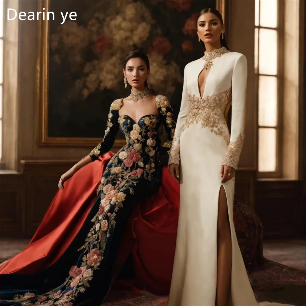 Customized Saudi Arabia Prom Gown Dearin High Collar Column Floor Length Skirts Applique Bespoke Occasion Dresses Evening Formal