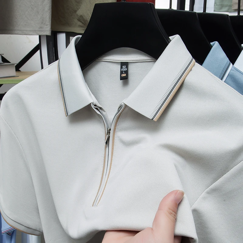 

Luxury Summer Quality Men's New Short Sleeve Lapel Polo Business Casual Comfortable Cool Stylish Zipper Design T-shirt Top
