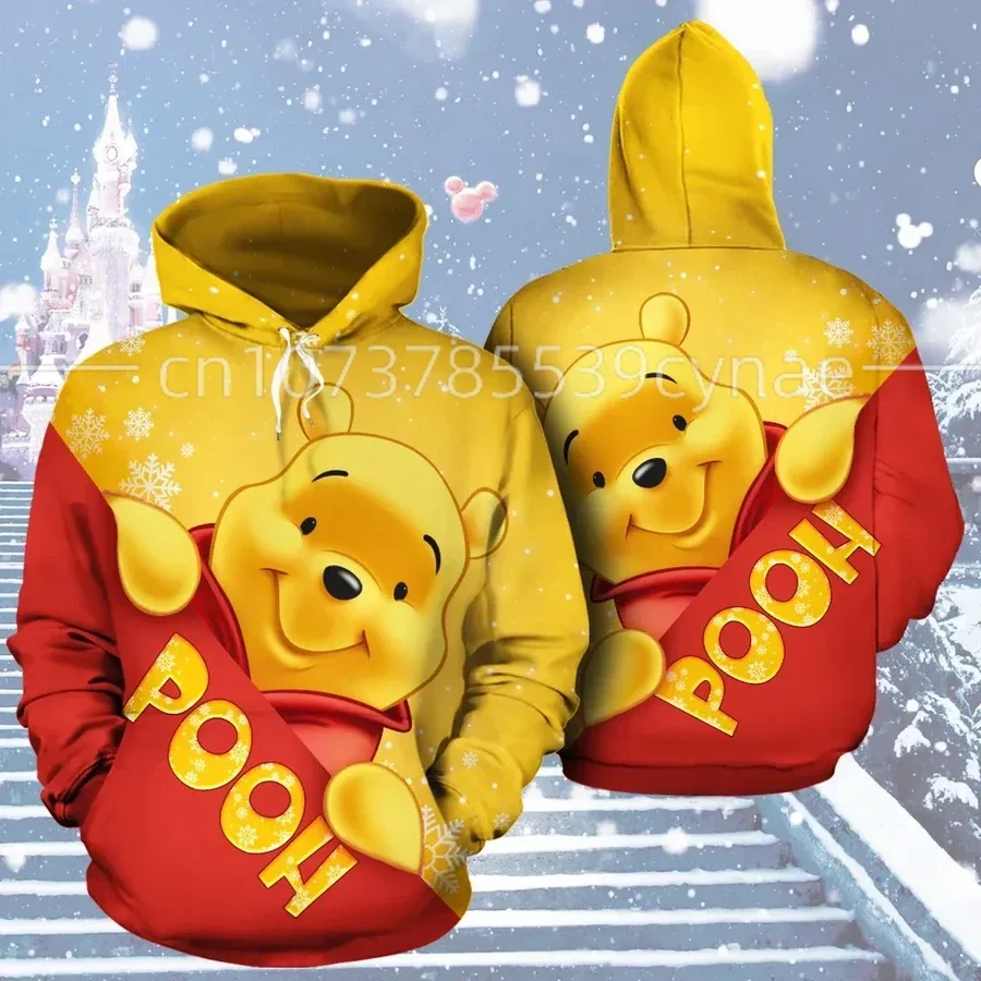 2023 Yellow Pooh Winnie The Pooh Disney Cartoon Graphic Outfits Clothing Men Women Kids 3D All Over Print Zipper Hoodie