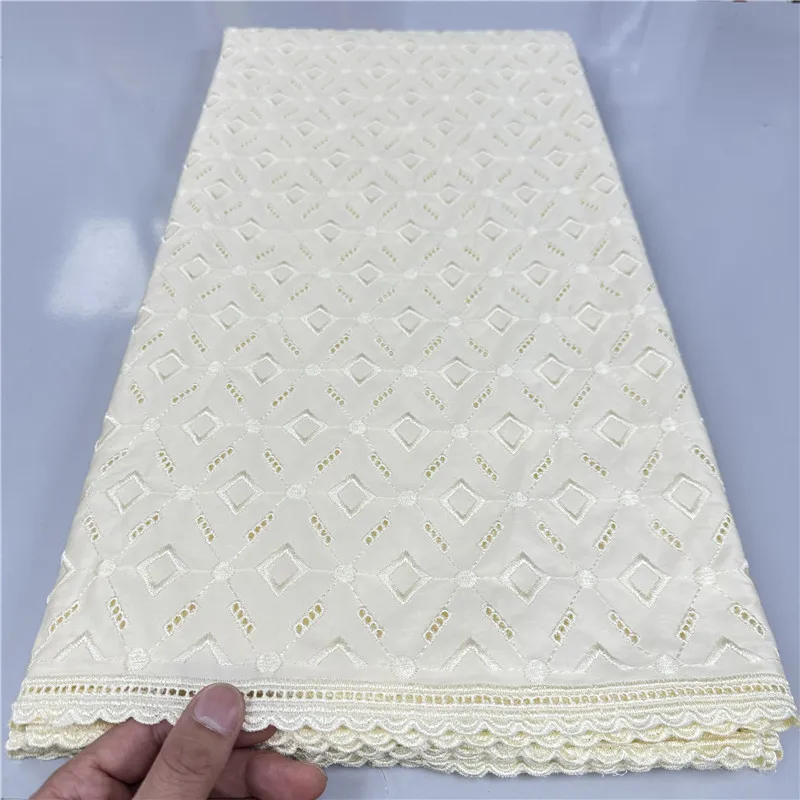 5 Yards Nigerian 100% Cotton Polish Satin Embroidery Fabric High Quality Swiss Voile Lace Material For Men Dubai Style 18L107313