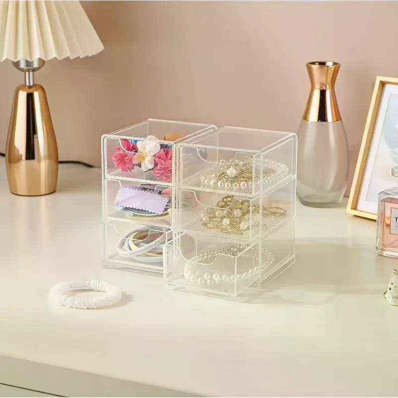 3-Tier Clear Acrylic Drawer Storage Box Transparent Desktop Organizer for Art Supplies Small Figurine Accessories