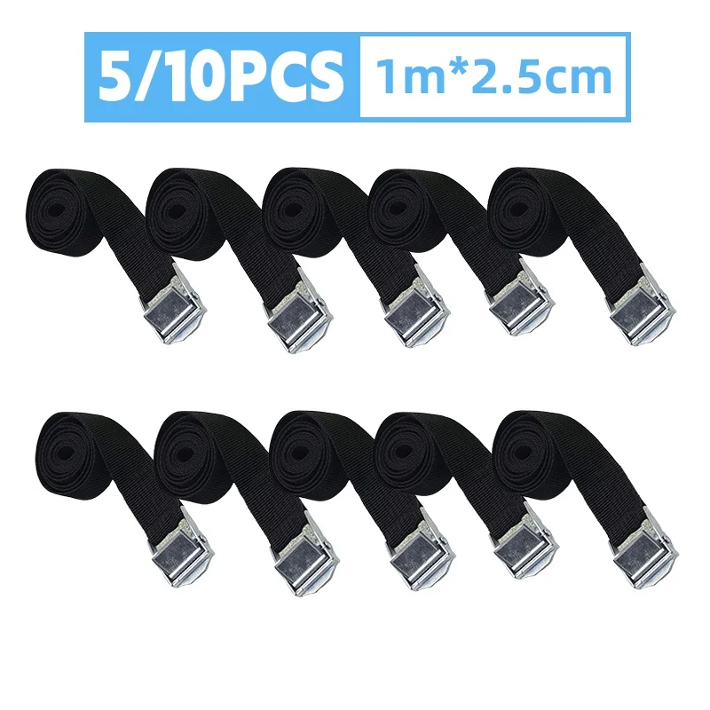 5/10 Pcs 1M Buckle Tie-Down Belt Cargo Straps For Car Motorcycle Bike With Metal Buckle Tow Rope Strong Ratchet Belt For Luggage