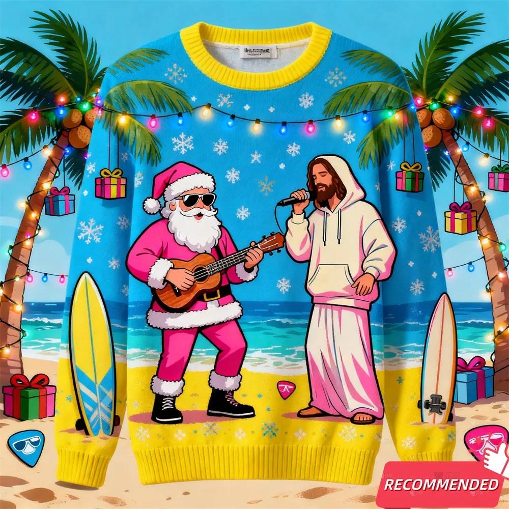 

Funny Anime Jesus Santa Claus Man 3D Printed Ugly Christmas Sweater For Men Clothes Hip Hop Sweatshirts Xmas Funny Pullovers Tee