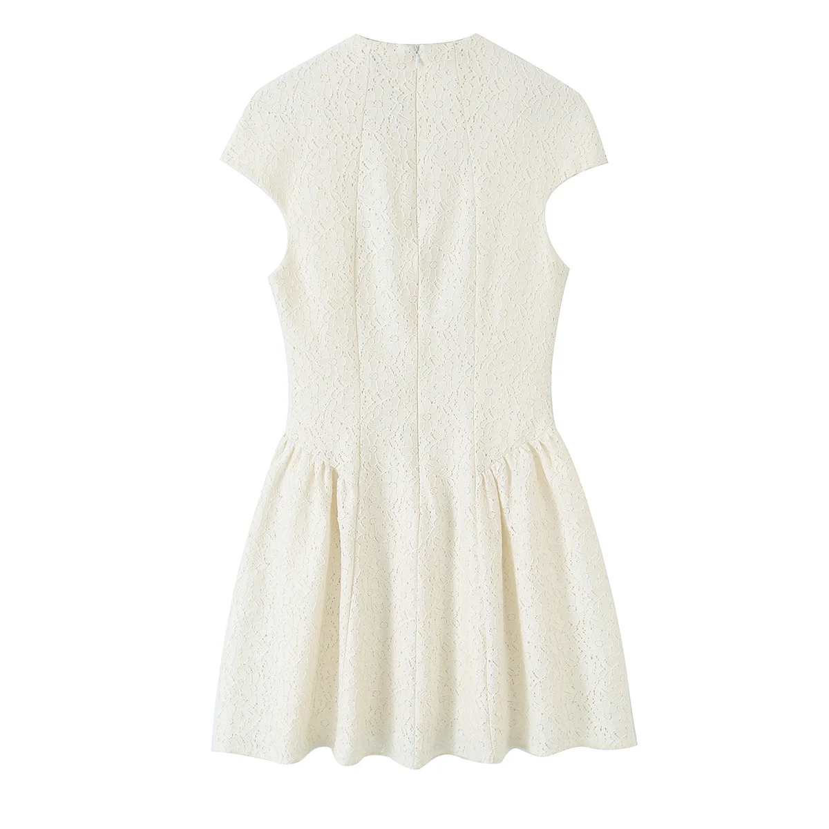 Elegantes Damen-Spitzen-Mini-A-Linien-Kleid, Modisches Lässiges Kurzarm-Kleid mit Knopfleiste, Süßes Damenkleid mit Rundhalsausschnitt in Unifarbe – Detail 3