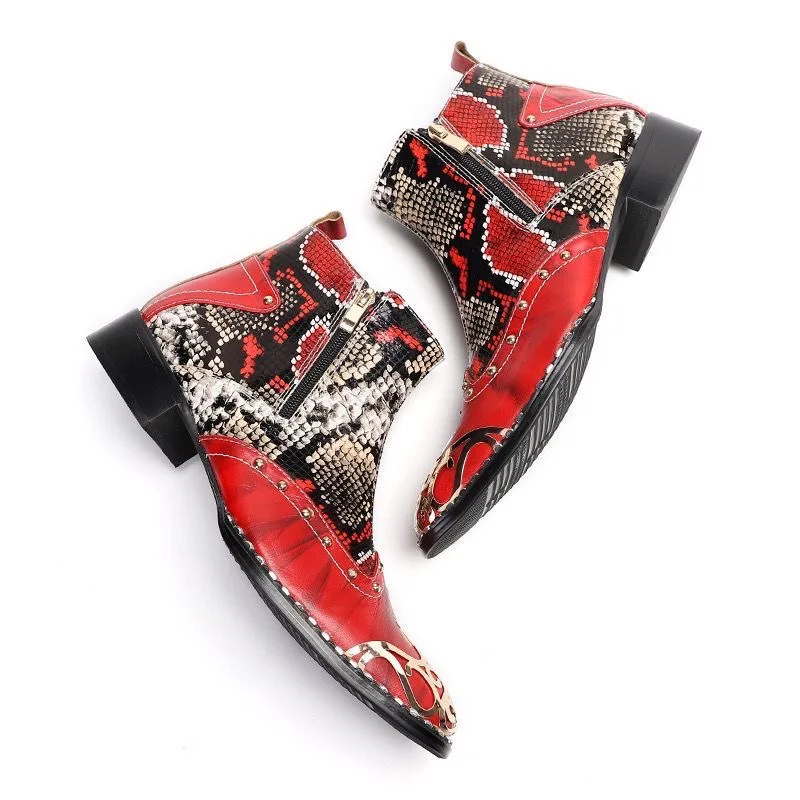 Man Chelsea boots Short Vintage Retro Ankle Shoes Medium Cut Printing Casual Leather Boots