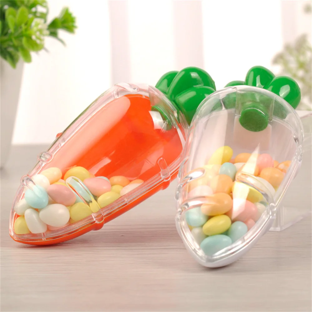 3Pcs Easter Carrot Candy Boxes Plastic Gift Box Carrot Shape Cartoon Cute for Birthday Party Easter Decoration Kids Favor 2024