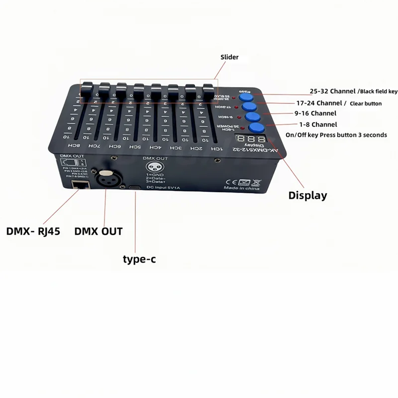 

ABSQ-32 Channel Simple Mini DMX512 Controller Type-C Battery Lights LED Par Lighting Console For Computer Light Dimmer