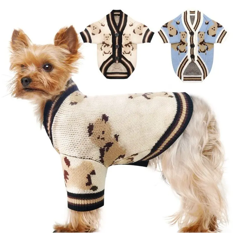 Pet Dog Sweater for Small Medium Dogs Puppy Cat Bear Pattern Cardigan Coat Chihuahua Yorkshire Clothes Outfit Dog Costume