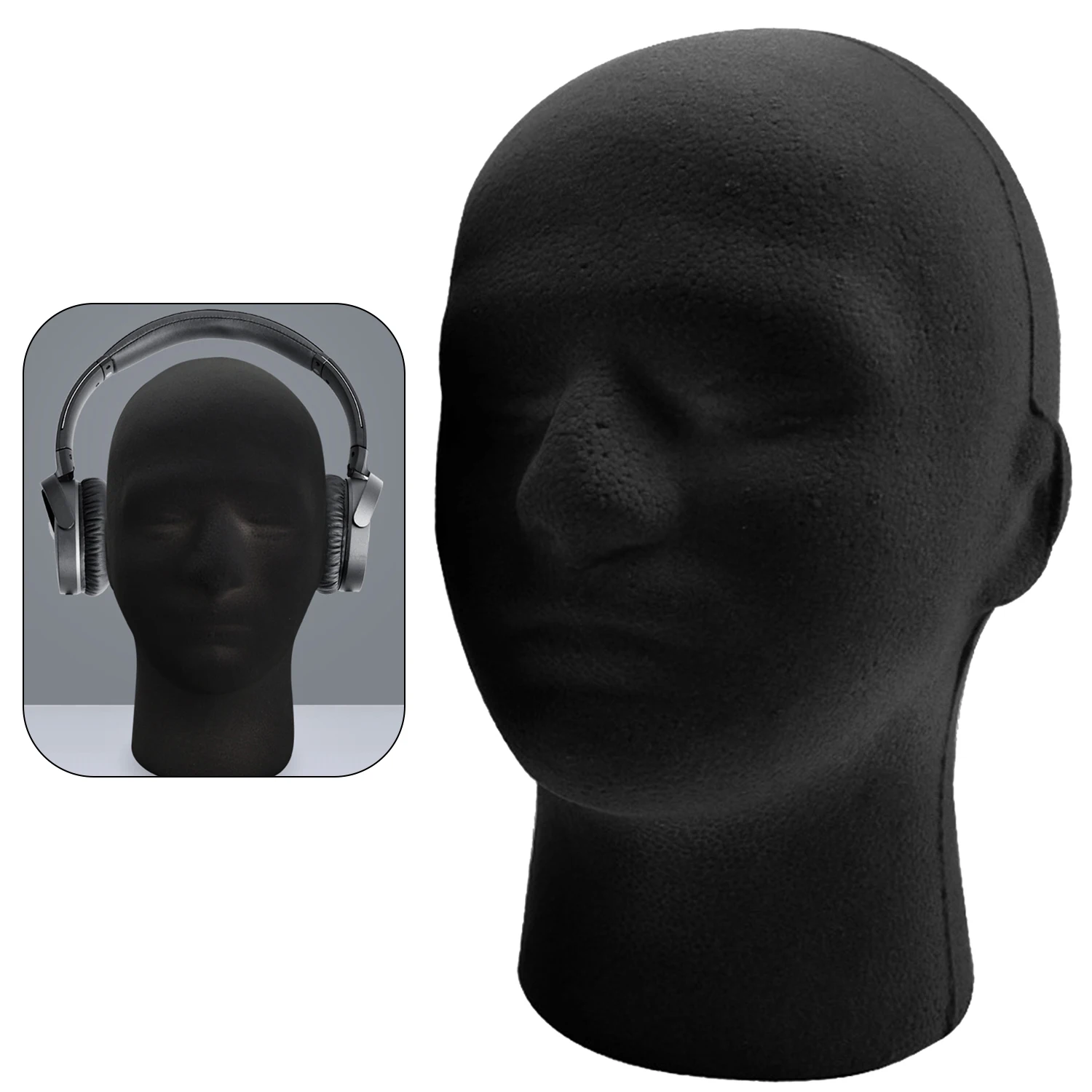 Black Foam Mannequin Head Dummy Male/Female Head Model Hat Wig Glasses Display Bracket Barber Shop Cloakroom Layout Prop