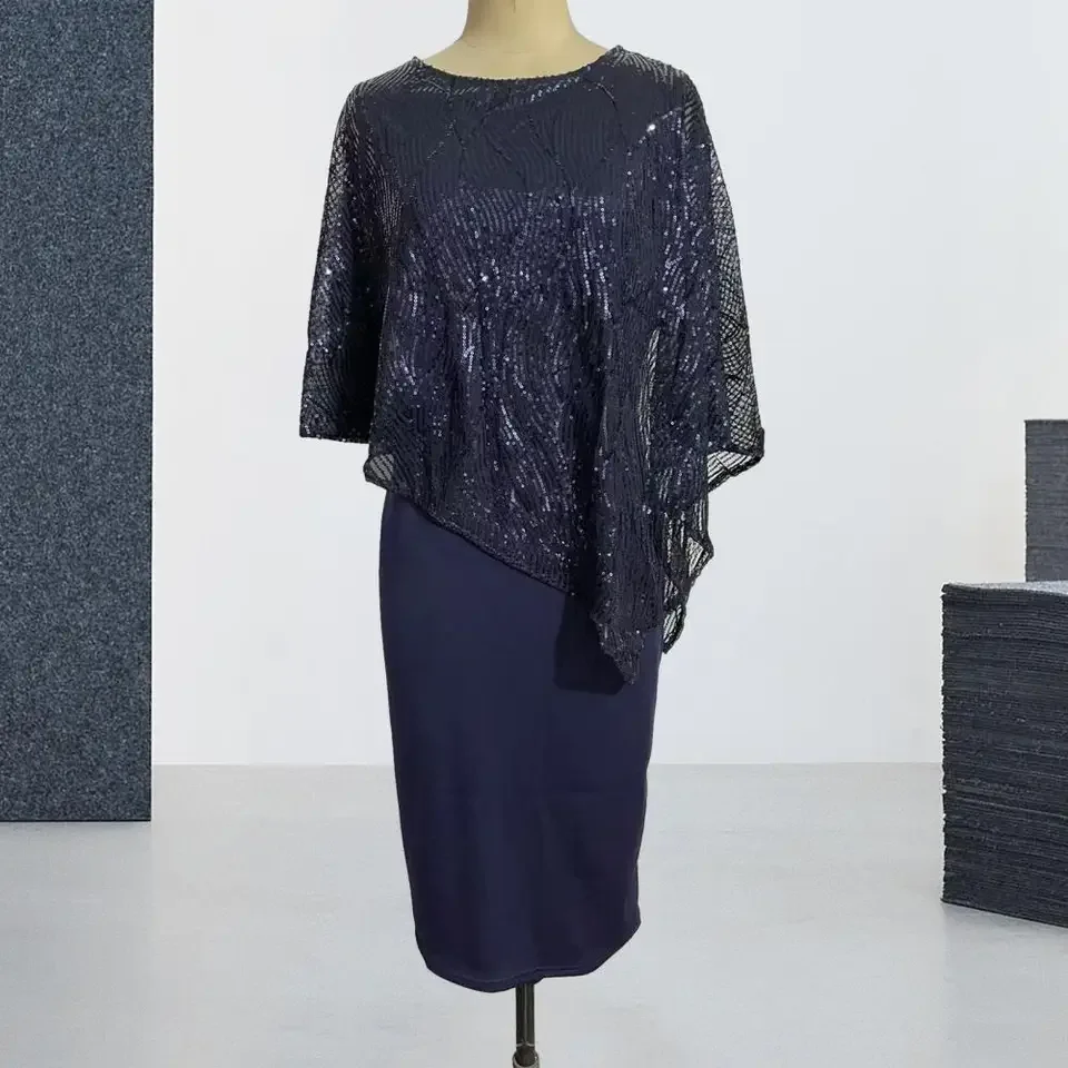

Special Occasion Dress Outfit Elegant Sequin Overlay Cape Dress for Women Vintage Maxi Skirt Evening Party Dress Ladies Midi