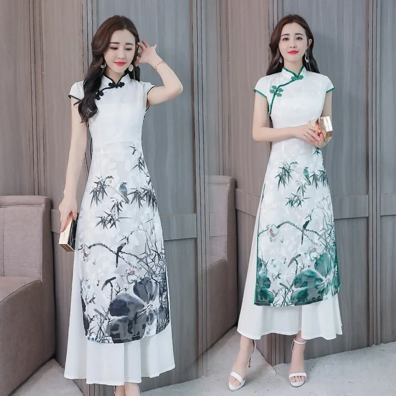 Vietnam Traditional Dress Women Summer 2024 Cheongsam Oriental Dress Chinese Style Qipao Ao Dai Dress Vietnam Clothing FF2773