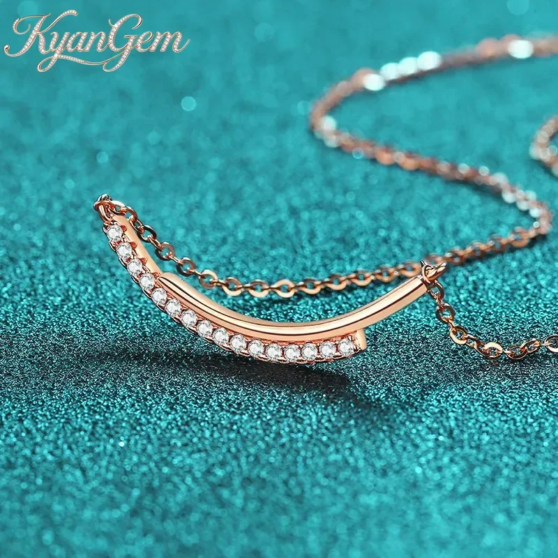 KyanGem 18K Gold Inlaid Moissanite Ladies' Smiling Diamond Thread Chain, Simple High-end Champagne Gold Collarbone Chain