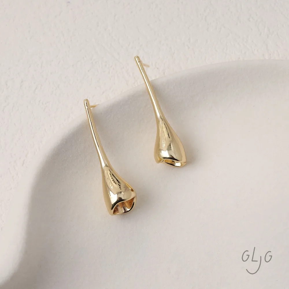 2PCS Dainty Horn Flower Ear Studs Earrings for Jewelry Findings Making DIY Hand Made Brass 14k Gold Plated 35*10mm Accessories view 5