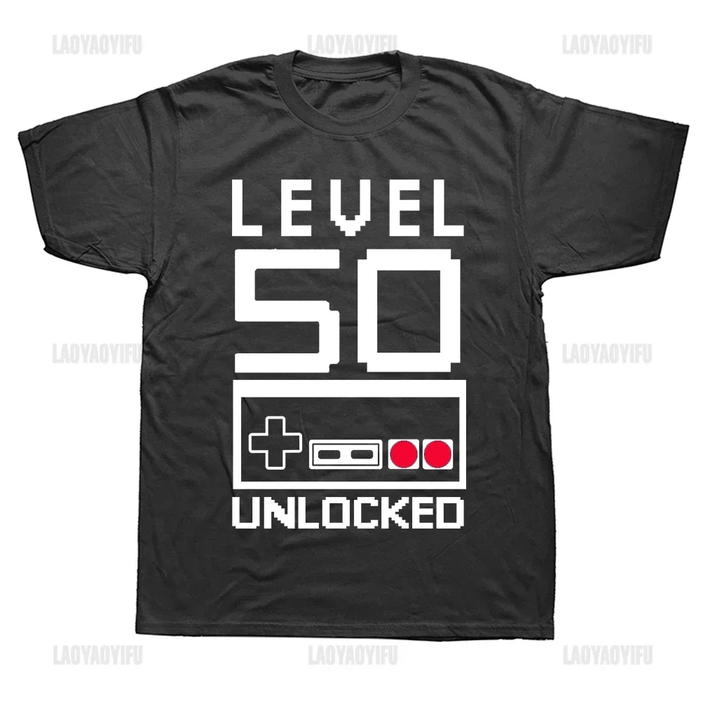 50th Birthday Gift T Shirts Level 50 Unlocked Print Tops Graphiicc Streetwear Short Sleeve O-Neck Harajuku Cotton Unisex Tee