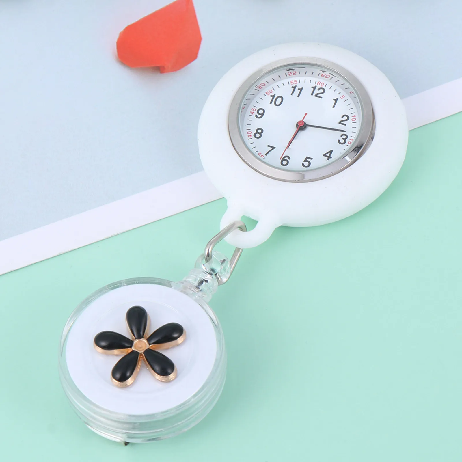 

Chest Pocket Watch Black Hanging Quartz Timepiece For Doctor Nurse Flexible Strap Surgical Accessories