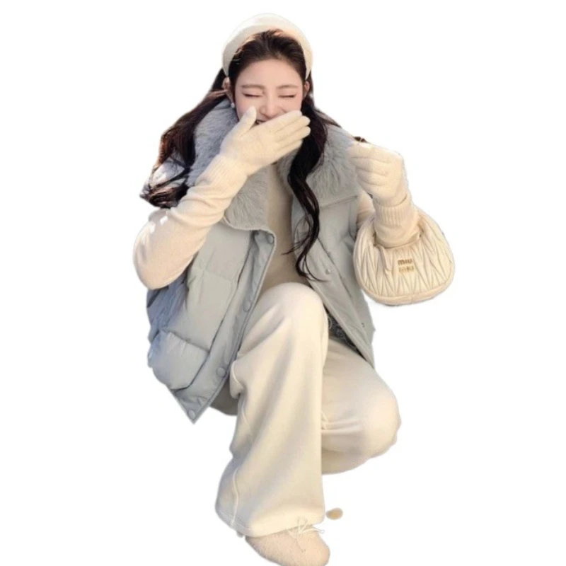 

Autumn and Winter Coat Thickened Warm and Sweet Cotton Vest Korean Version New 2026 Fashion Fur Collar Design Sense Vest Jacket