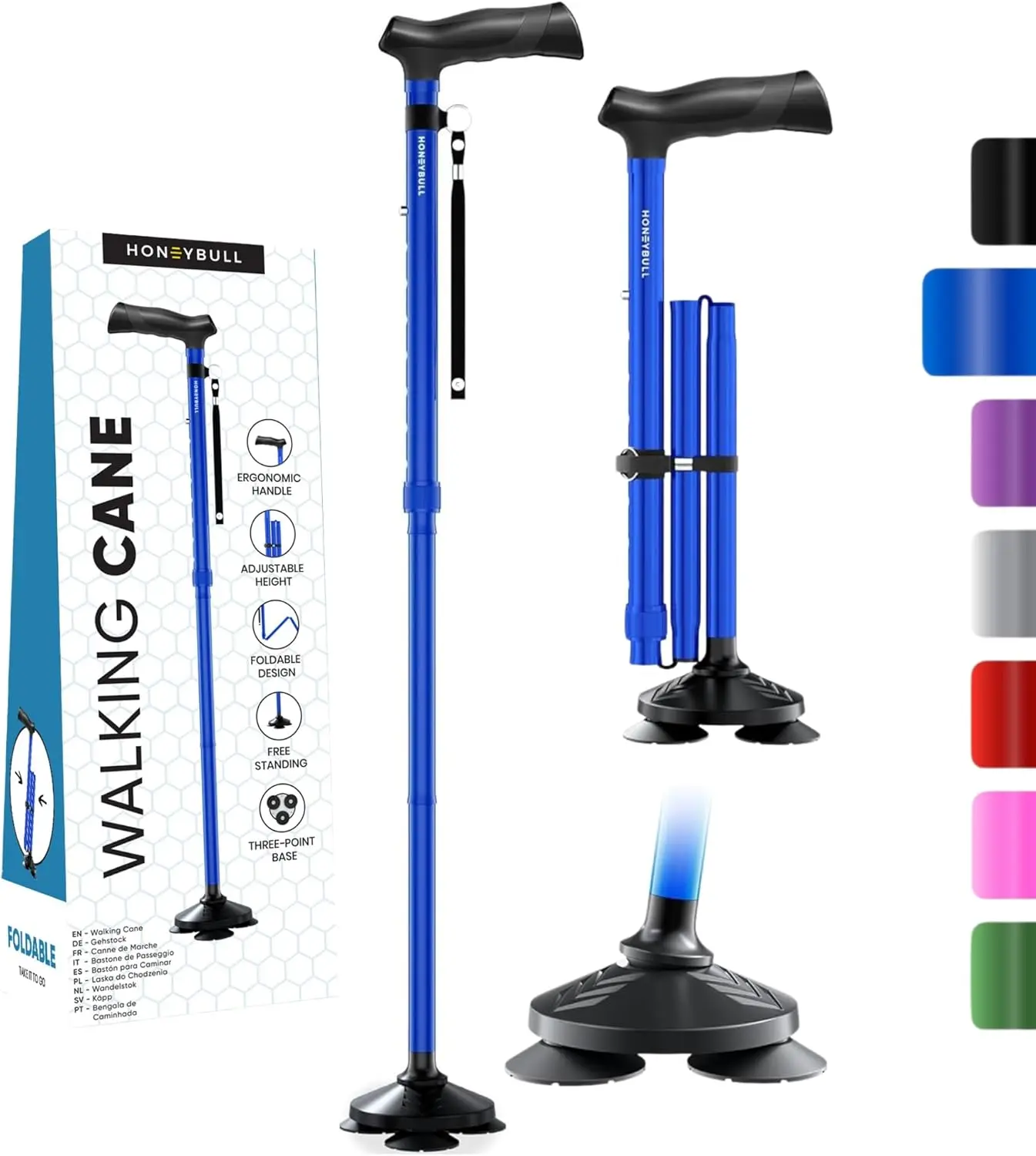 

Foldable Adjustable Heavy Duty Walking Cane for Seniors Adults All Terrain Free Standing Collapsible Stick