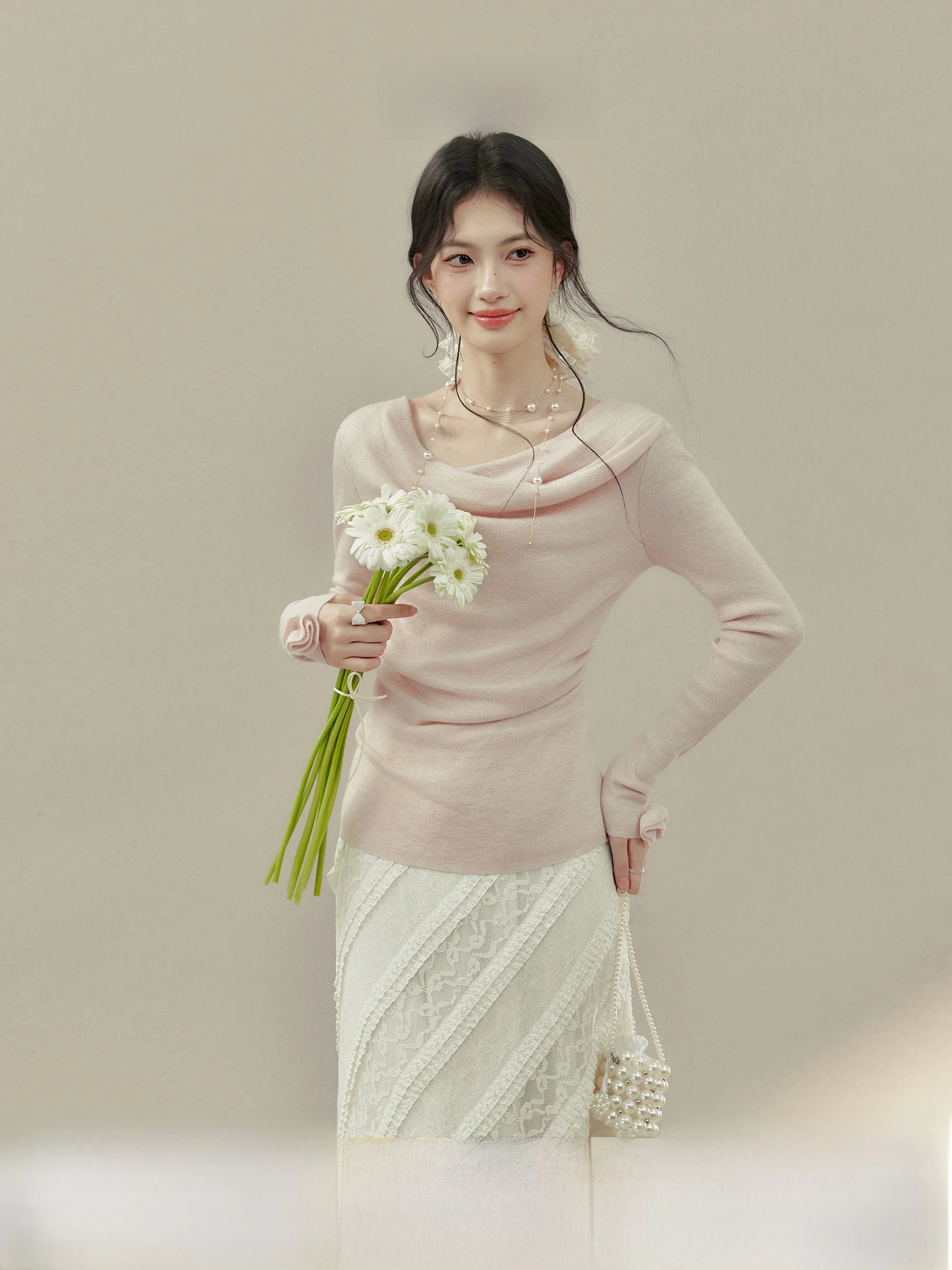 

Sweet Desire Net Girl Long Sve Knitted Sweater Women's Slim Fit Base irt Spring Season Faionable Innerwear Top