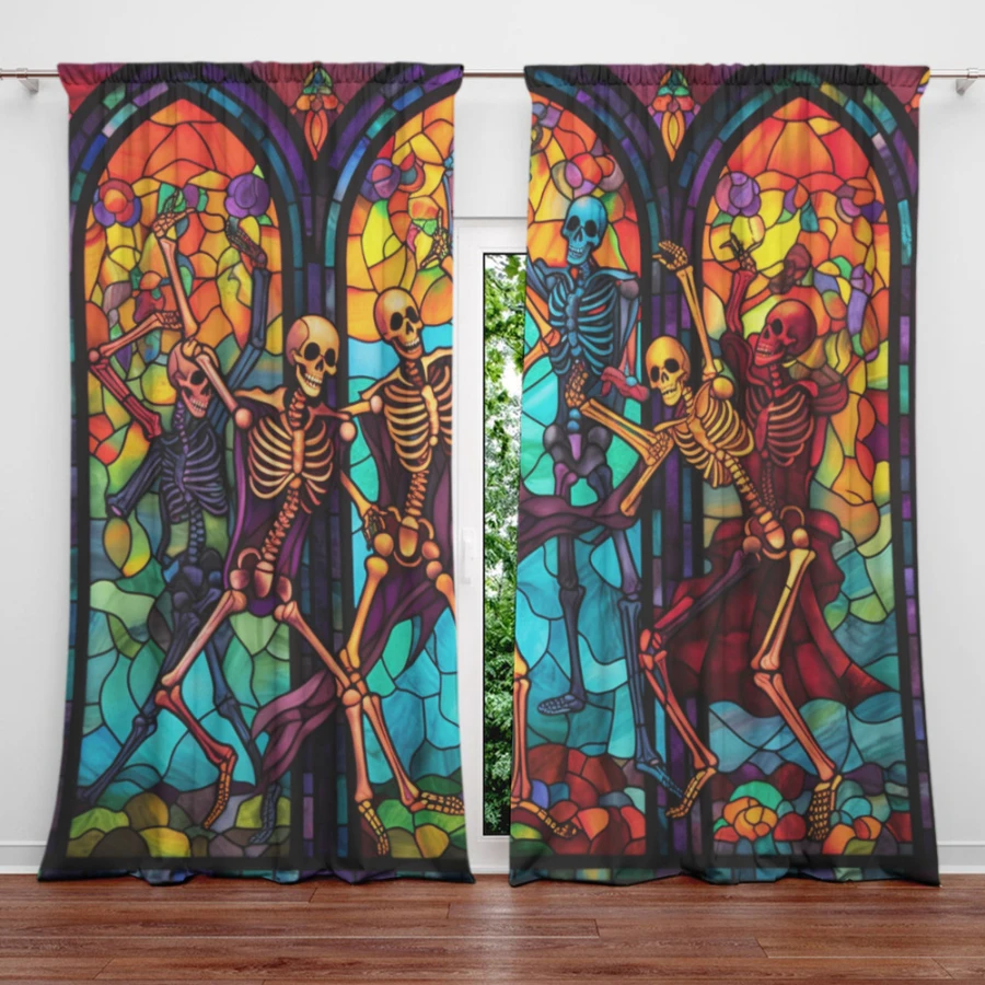 2枚組デジタルプリントカーテン、スケルトンマーメイド柄、ゴシ - Home Decor Window Blinds のレビューと価格