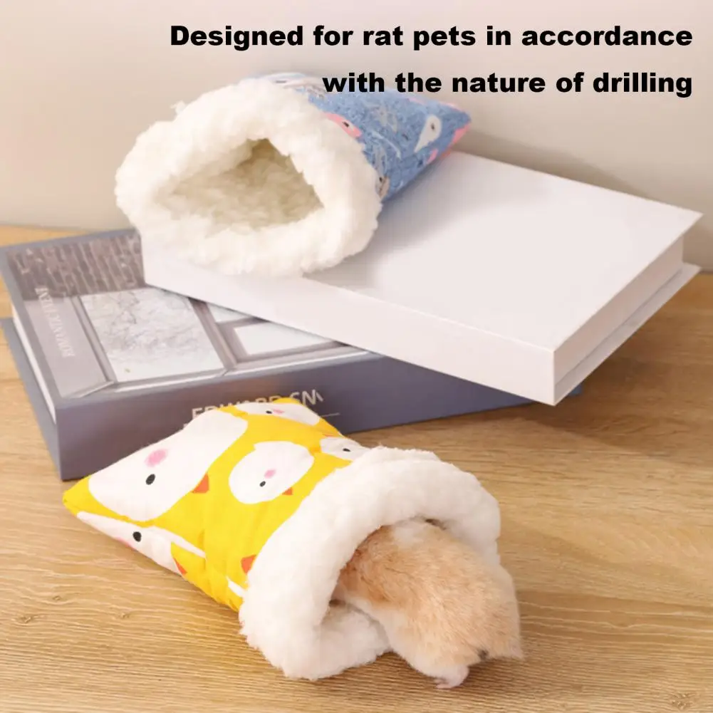 Thick Fabric Pet House Safe Pet Place Cozy Hamster Nest Cartoon Design Bed Soft Plush Guinea Pig Sleeping Bag Winter Warm Small