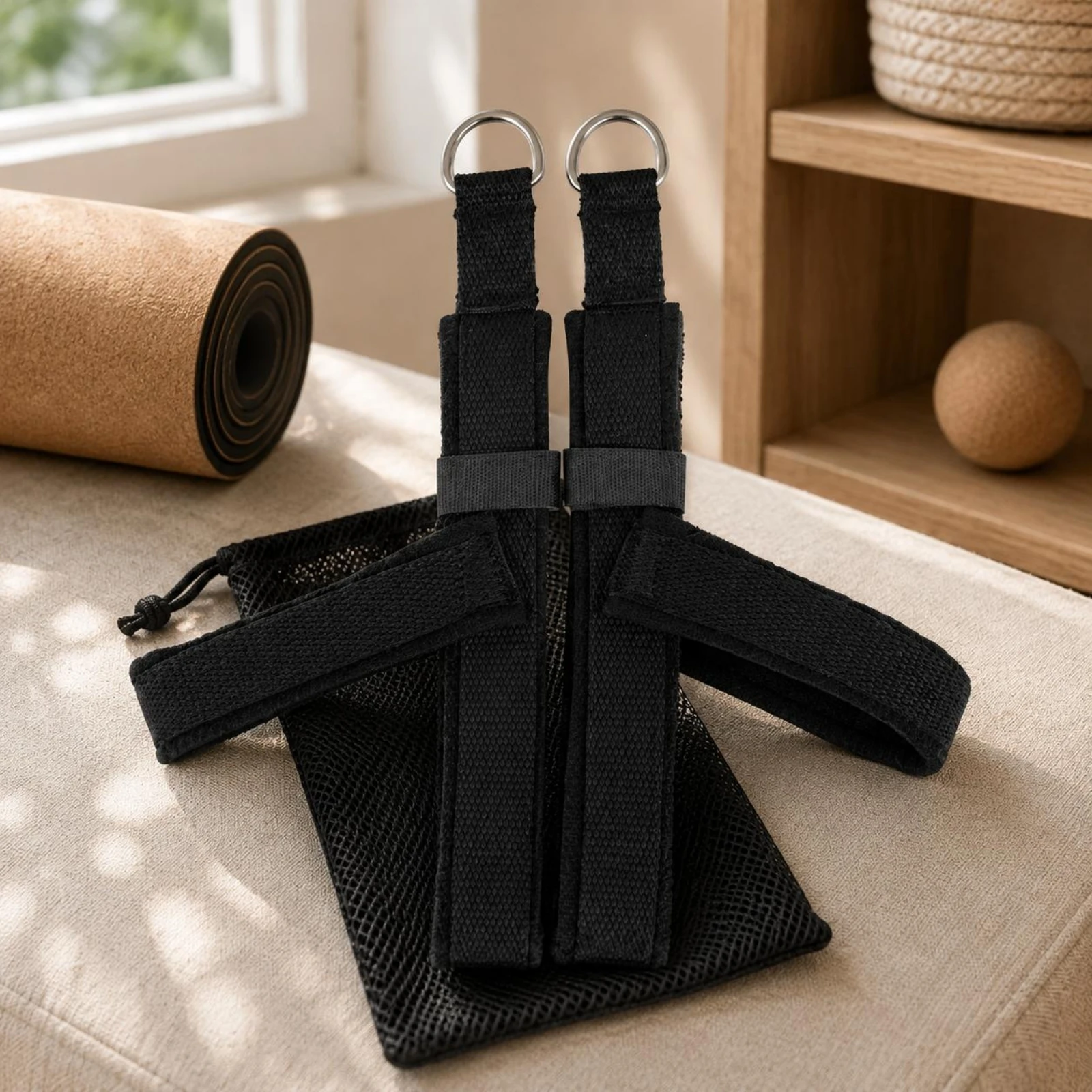 Picture 6: Y-shaped Pilates Stretch Strap with Boucle Foot Loop Gym Fitness Double Loop Band for Balanced Routines