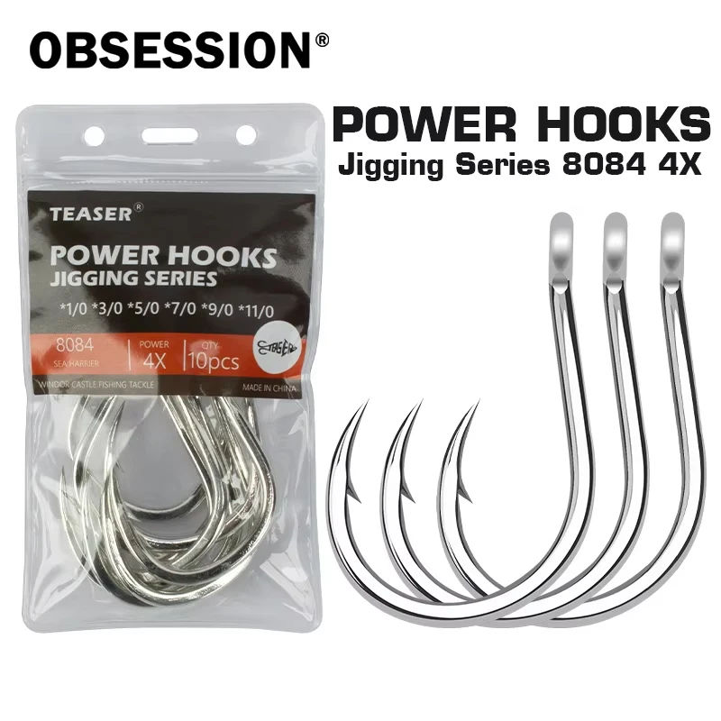 

OBSESSION 8084 4X 10pcs/bag High Carbon Big Game Heavy Jigging Hook 1/0-11/0 Saltwater Power Fishing Single Pesca Hooks