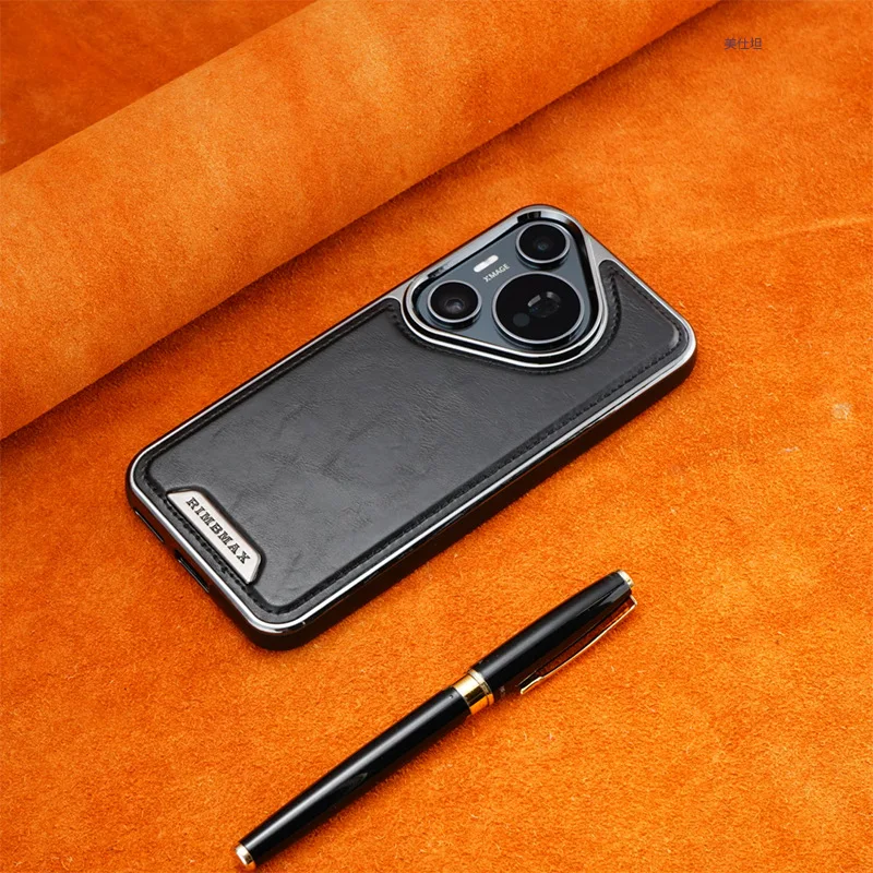 Vintage Leather Case for Huawei Pura 80 Ultra Pura 70 Pro+ 90Pro Max Retro Shockproof Business Electroplated Protection Cover