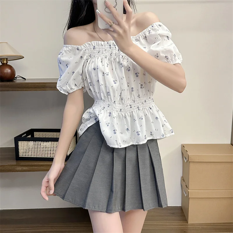 Unique Summer Floral Square Collar Puff Sleeve Women T-shirt Short Sleeve Tops Crop Tops Tees Fashion Trends Clothing Female