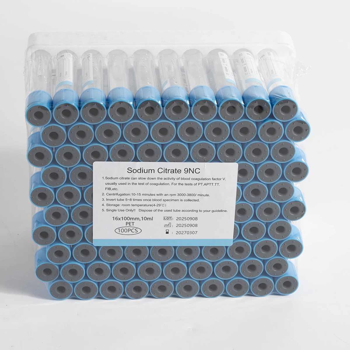 Disposable Sodium Citrate 1：9 Sterile Vacuum Blood Collection Tube Veterinary 100pcs plastic Tube 10ml/5ml/2ml