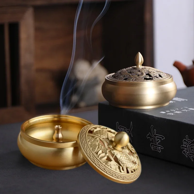 Chinese Type Pure Copper Incense Burner Household Indoor/Temple Buddhist Hall Bronze Ornaments Manual Line/pan Incense Tools